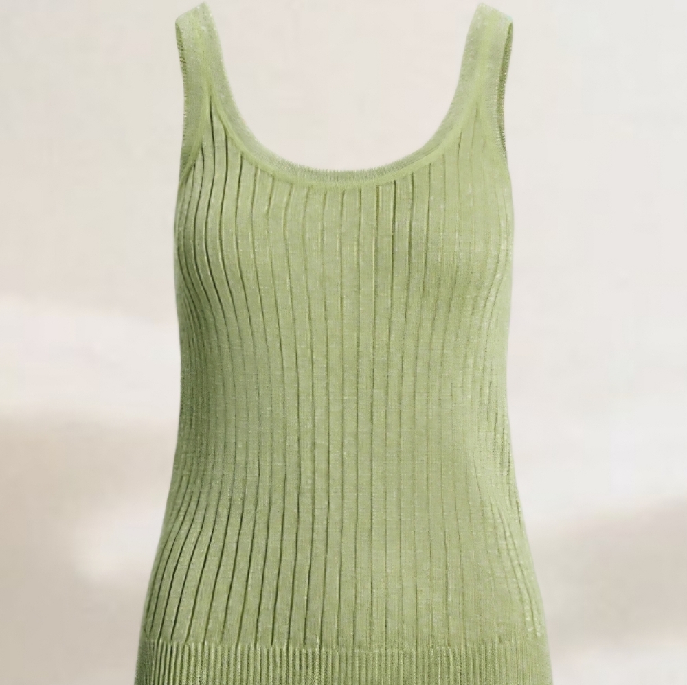 Lauren Ralph Lauren Light Green Ribbed Knit Tank Top - Picture 3 of 7